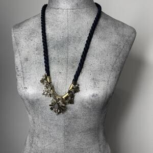 Black natural statement necklace LOFT Ann Taylor signed jewelry jewels gold tone